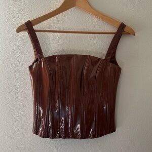 Chic Ember Corset top in brown patent faux leather